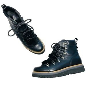 NEW Cole Haan Black ZeroGrand Lodge Hiker Lace-Up Faux Fur Ankle Boots size 6